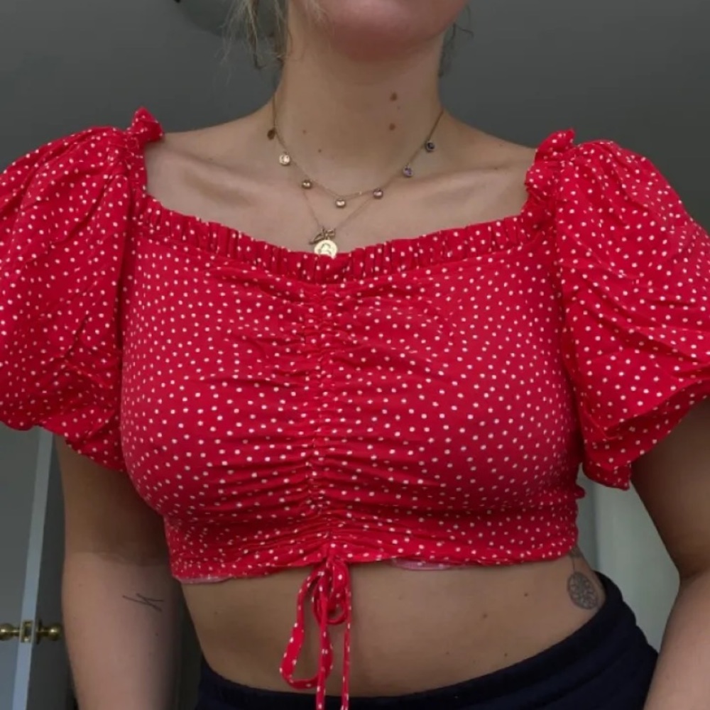 Red and white polka dots crop top